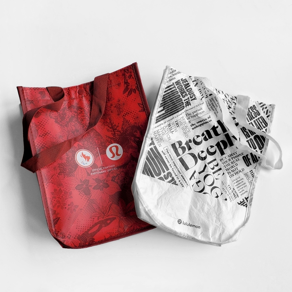 LULULEMON Red and White Small Reusable Totes Set of 2